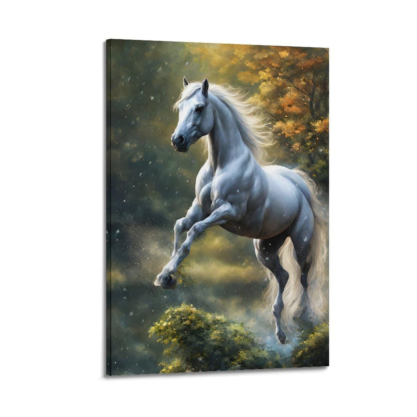CXHJCA Animal Poster Running White Horses Poster Decorative Painting Canvas Wall Posters And Art Picture Print Modern Family Bedroom Decor Posters 24x36inch(60x90cm)