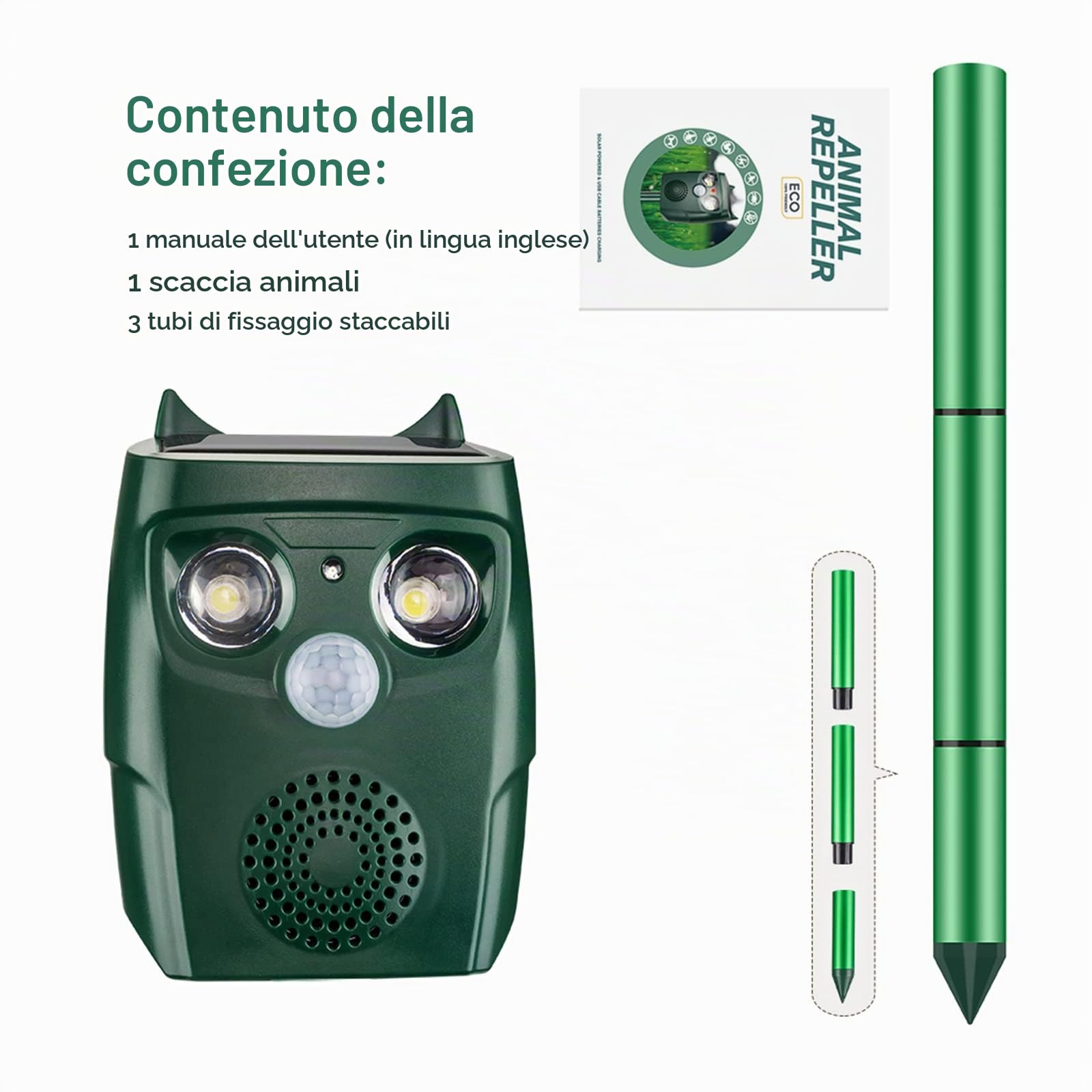 Repellente Gatti, Ultrasuoni per Topi, Solare Repellente per Topo Ultrasuoni per Animali, Serpente, Gatto, Piccioni, Conigli, Scoiattolo, Topo, per Giardino e Cortile