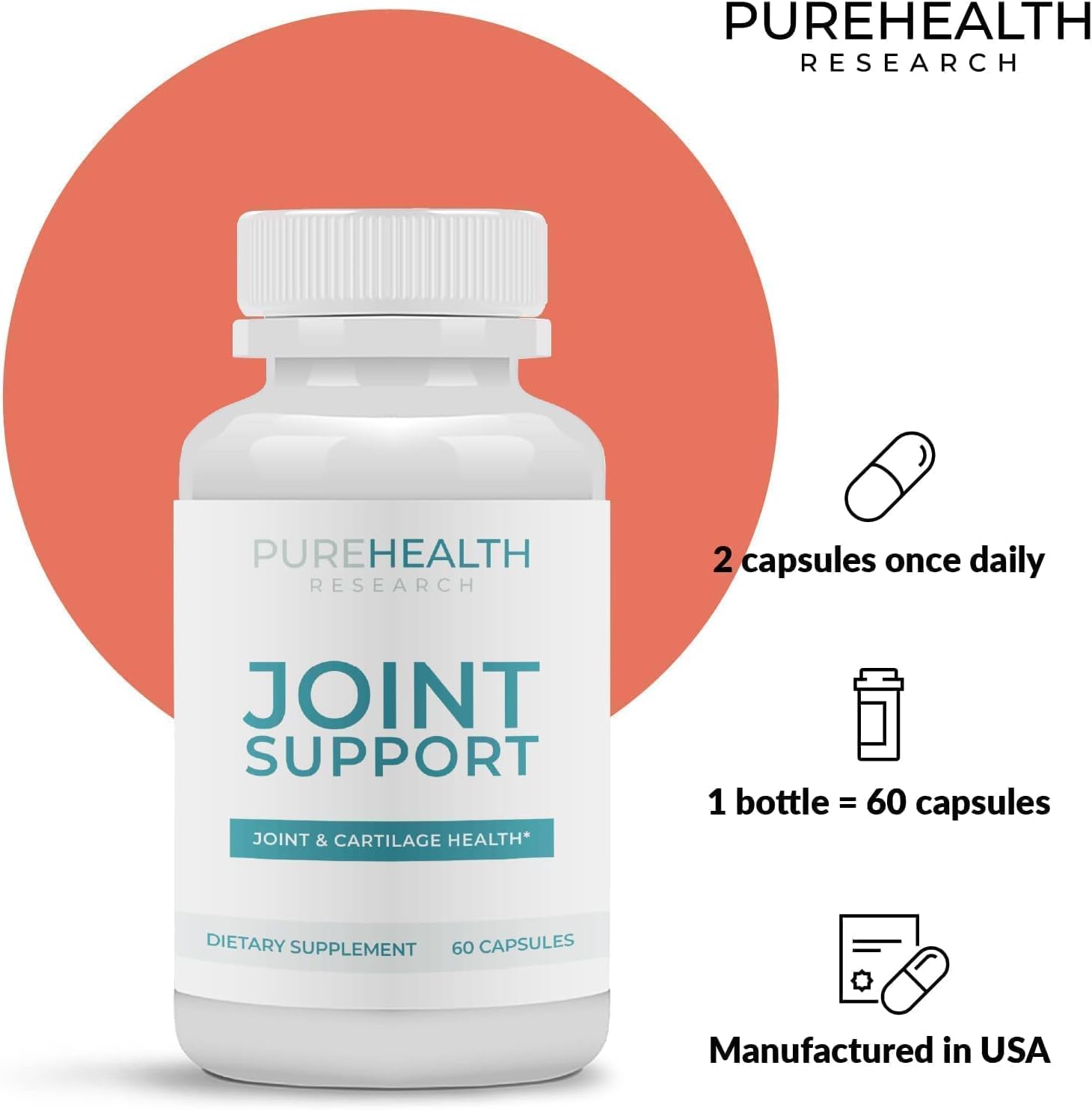 Joint Support Supplement by PureHealth Research - Promotes Healthy Flexibility, Immune Response - Omega 3, Turmeric, Type II Collagen : Health & Household