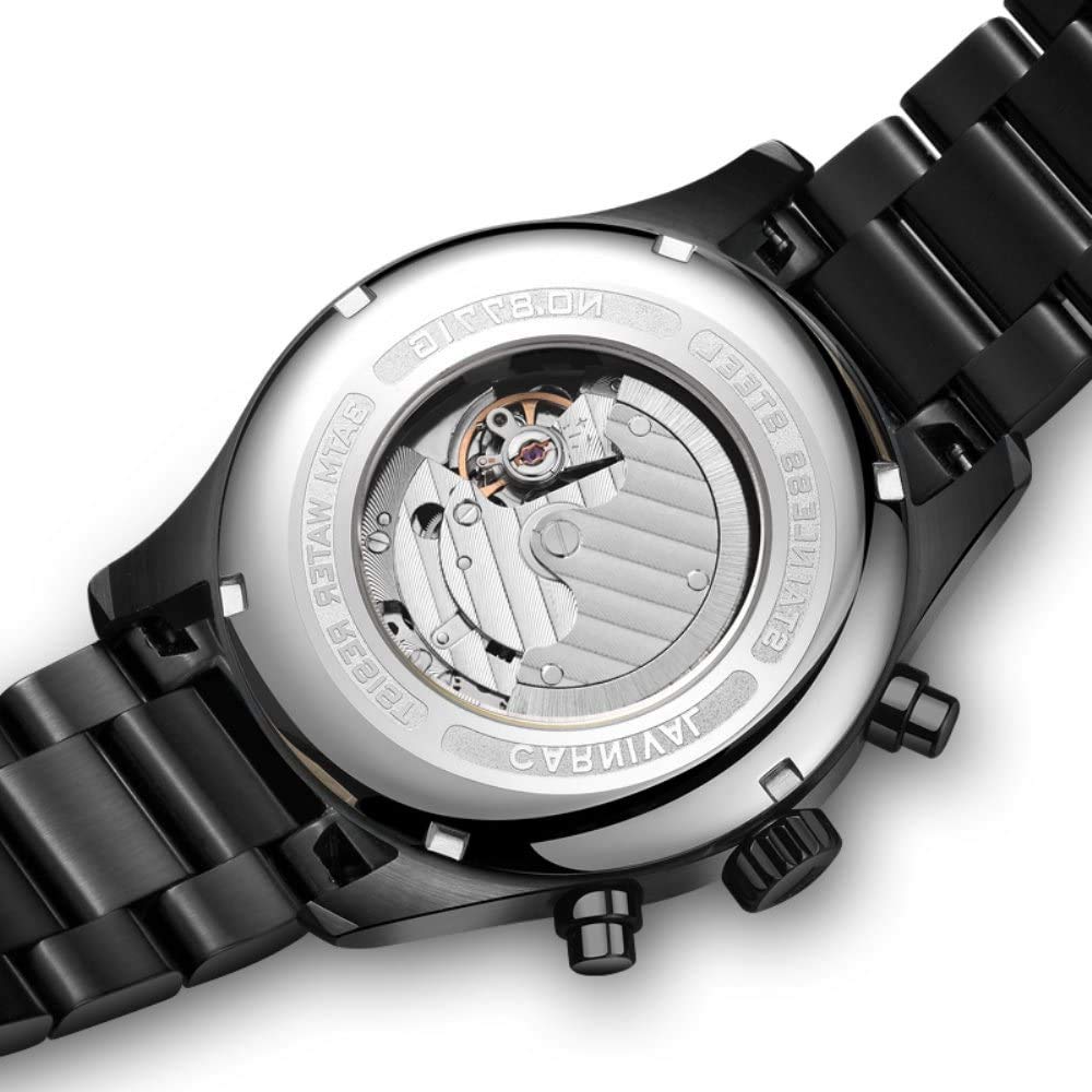MASTOP Herren Klassische Multifunktions-Automatik-mechanische Uhr Leuchtend Wasserdicht Saphir Business Edelstahlband Kleid Armbanduhr