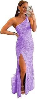 Yuxin Women's lace Mermaid Prom Dresses Long 2023 with Slit Tulle one Shoulder Trumpet Applique Backless Formal Evening Gowns