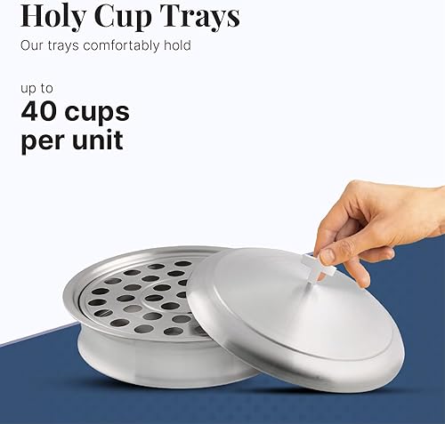 Miniatura 6 de Communion Ware Holy Wine - Bandeja para servir con tapa y un plato apilable para pan con tapa + 40 tazas, acero inoxidable (mate) Mate,Latón/dorado