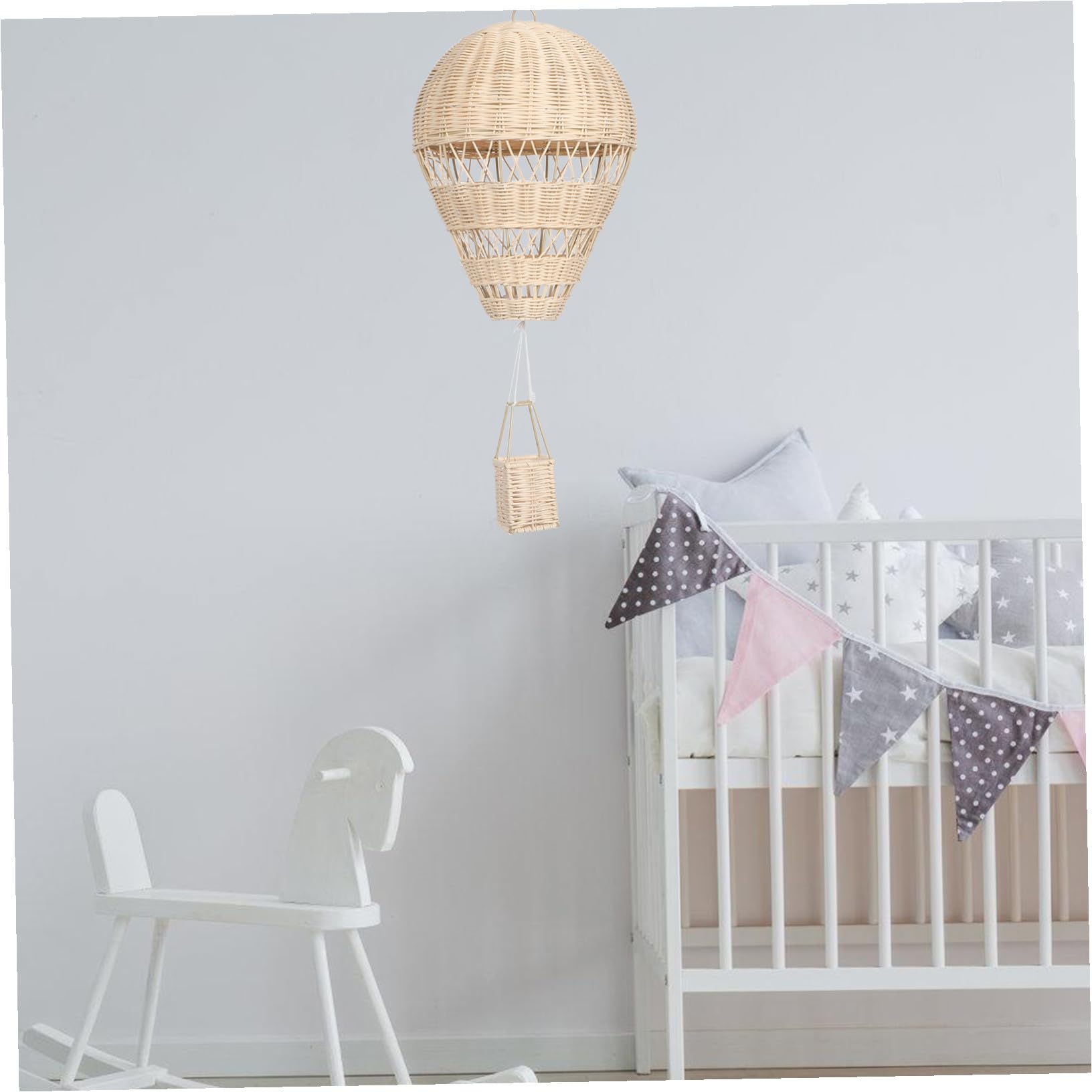 Artibetter Geflochtener Rattan Heißluftballon Hängedekoration mit Lichterkette für Kinderzimmer Wohnraum Fotorequisite