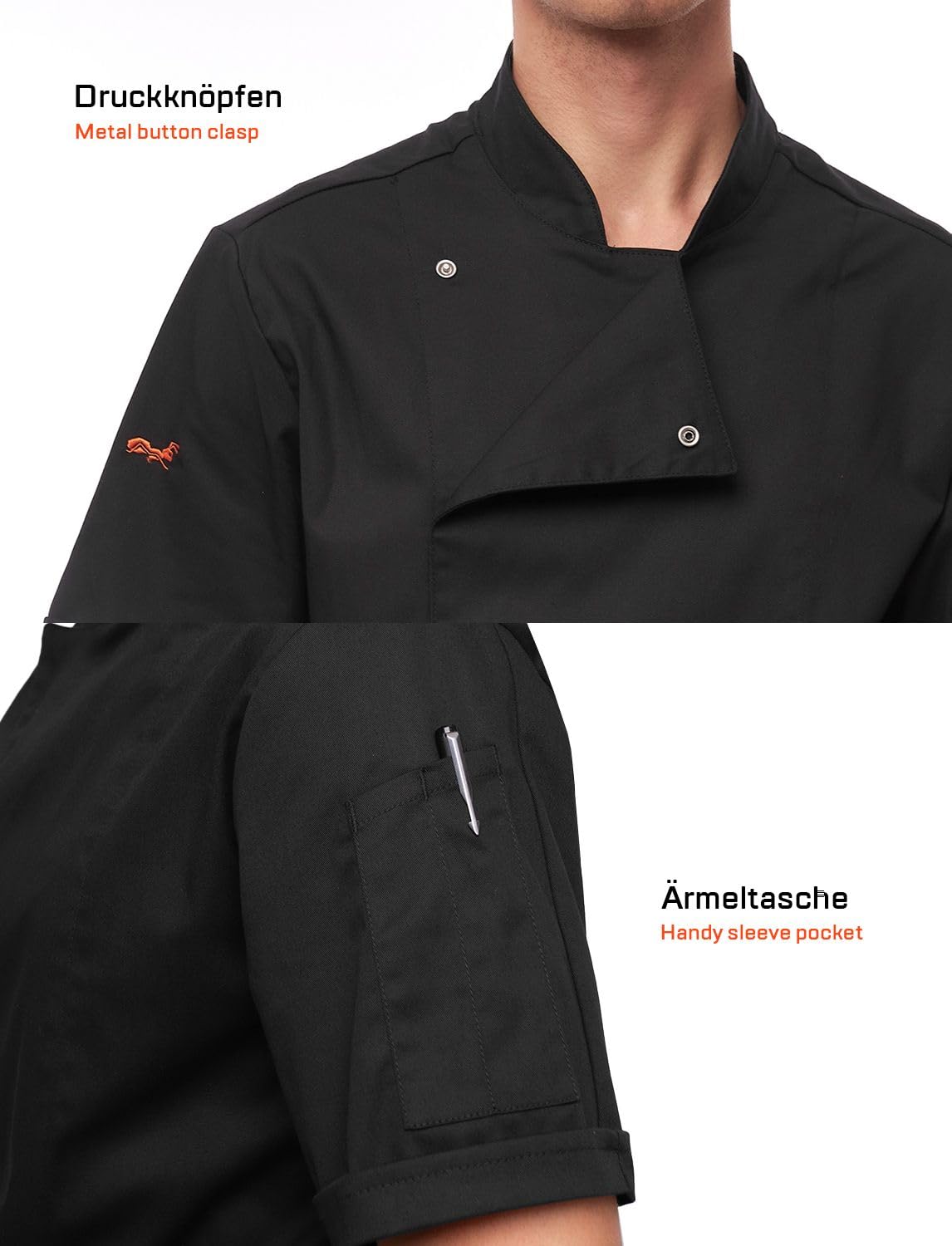 strongAnt Giacca cottone da Cuoco da Uomo con Bottoni a Pressione nascosti YKK Giacca da Panettiere Maniche Corte - Slim Style, Slimfit