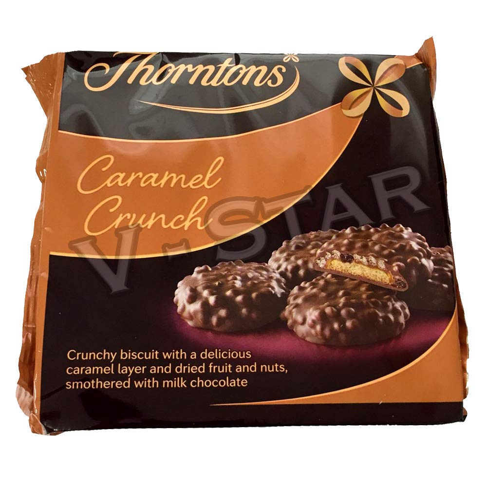 THORNTONS Caramel Crunch 140g Milk Chocolate Biscuit Caramel Layer Fruit and NUT