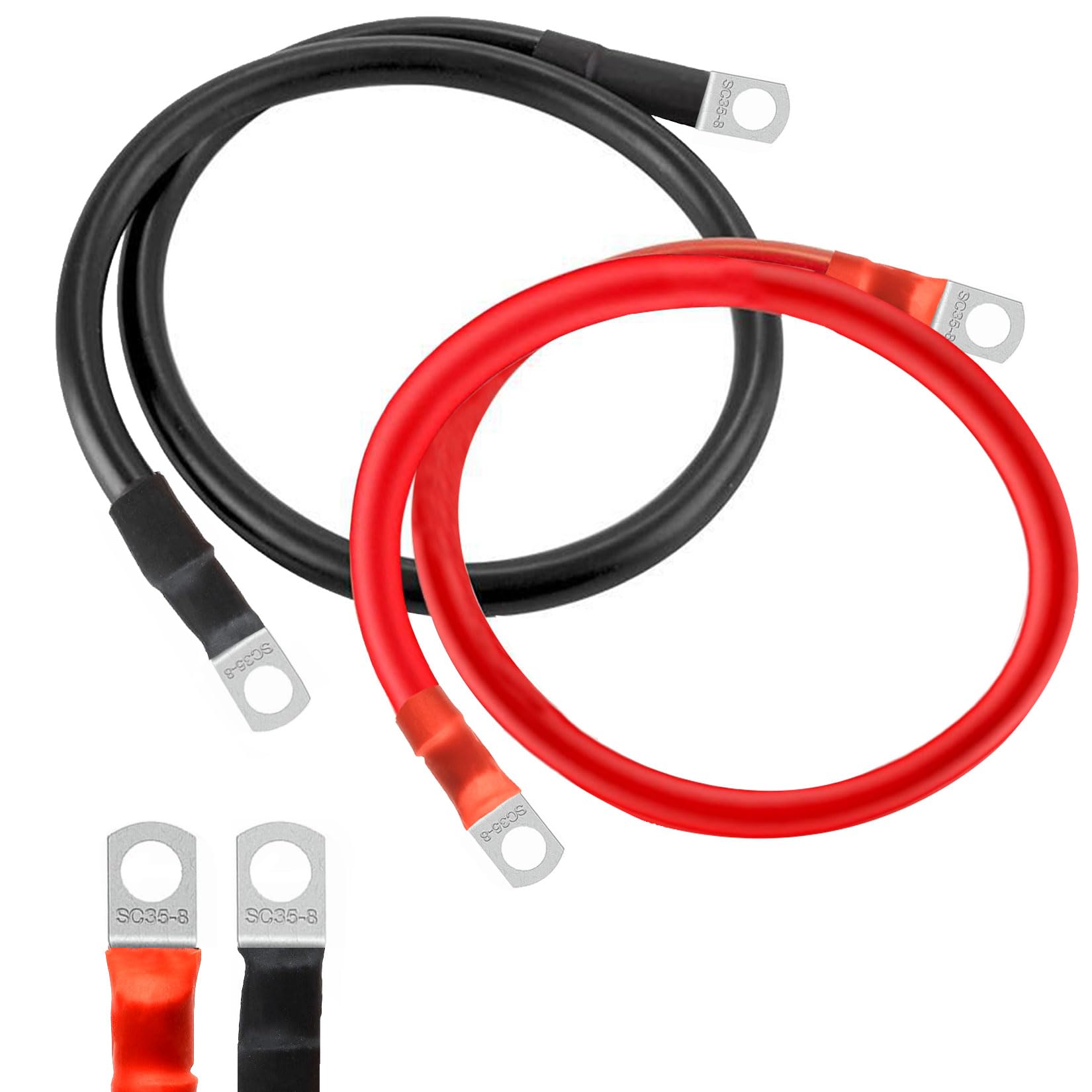 GothicBride Batteriekabel 35mm² 50cm Batterie Kabel 35mm² mit M8 Ringklemmen Batteriekabel 12V für Autos Motorräder Solar Wohnmobil