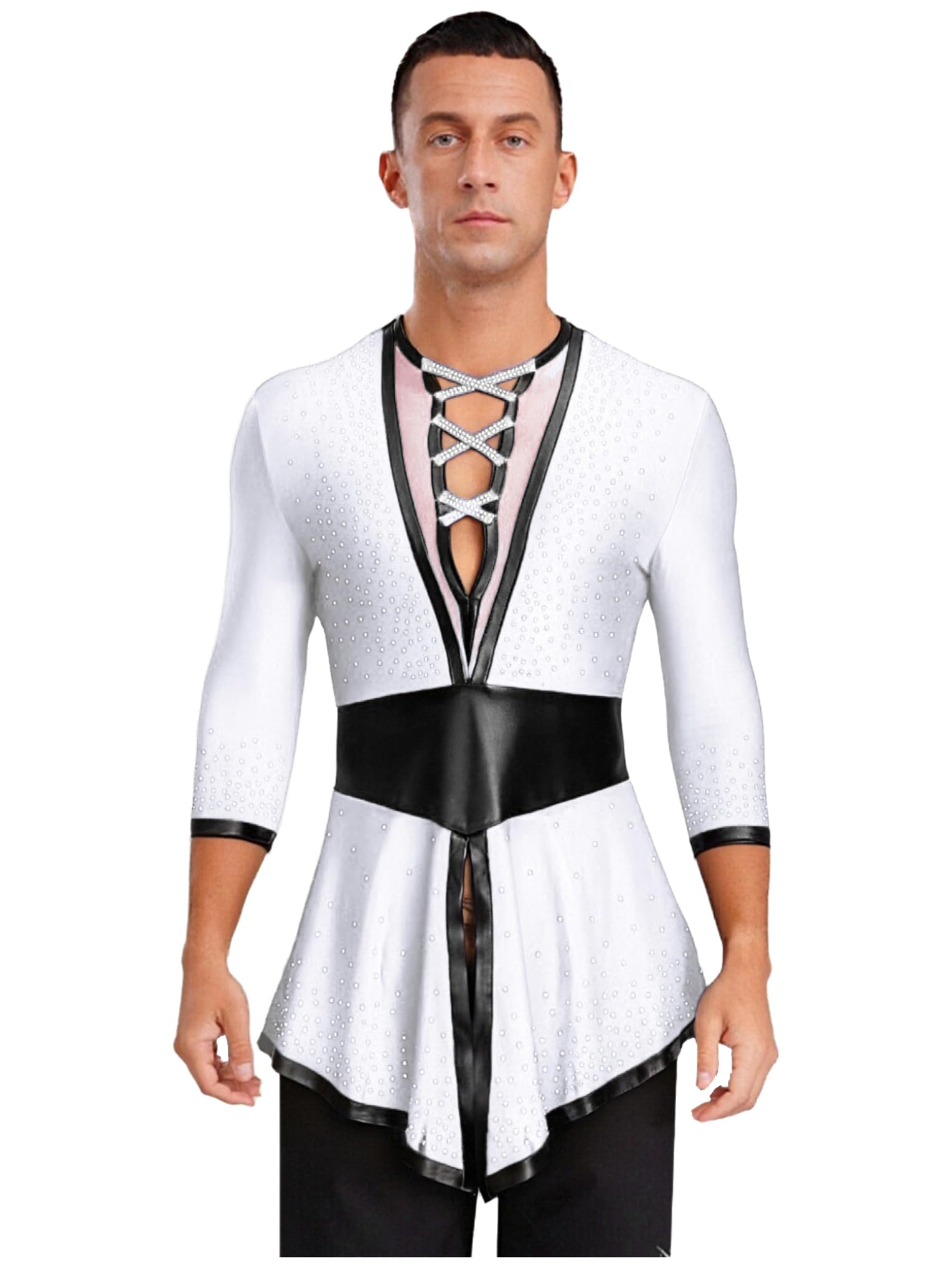 Adultos Hombres Traje De Baile Latino Para Hombres Camisa De Baile De Salón Latino Traje De Competición De Actuación Blanco S
