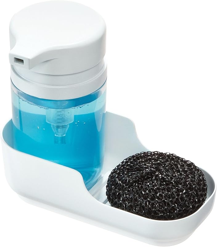 Kitchen Sink Caddy Sponge Holder, White/Clear | Plastic, With Soap Dispenser