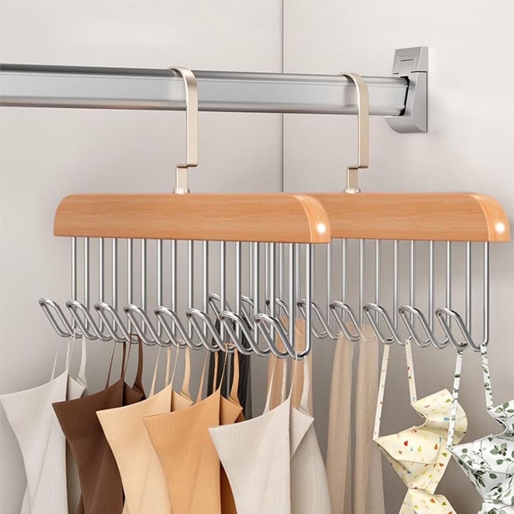 Amazon Brand - Solimo 2 Pcs Multipurpose 8 Hook Clothes Hanger Organizer with 360° Rotating Hooks, Wardrobe Hanger, Space-Saving Closet Hanger for Ties, Camisoles, Strappy Tops, Bra, Belts - 28x18cm-image-48