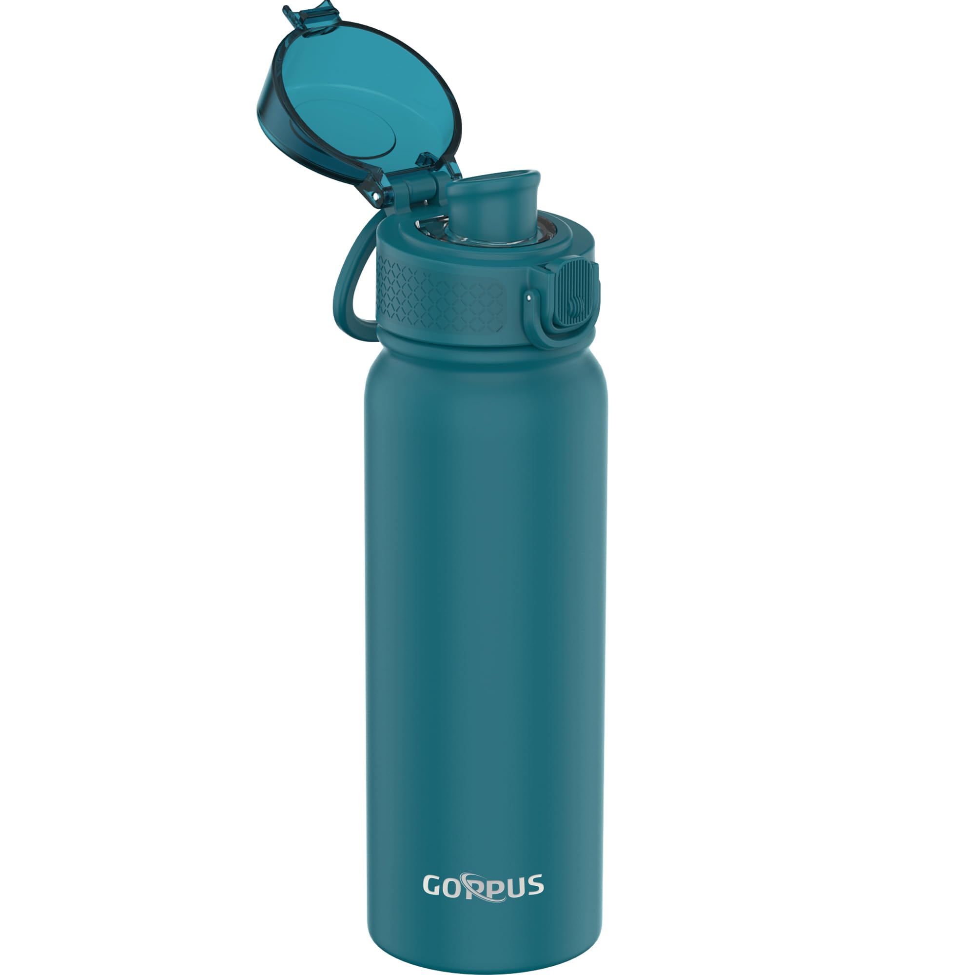 GOPPUS 600ml/20oz Insulated Water Bottle with Spout Lid (No Straw) Leakproof Stainless Steel Sports Bottle with One Hand Open Lid Double Wall Flask with Handle Keeps Drinks Cold BPA Free (Teal Blue) — image 1