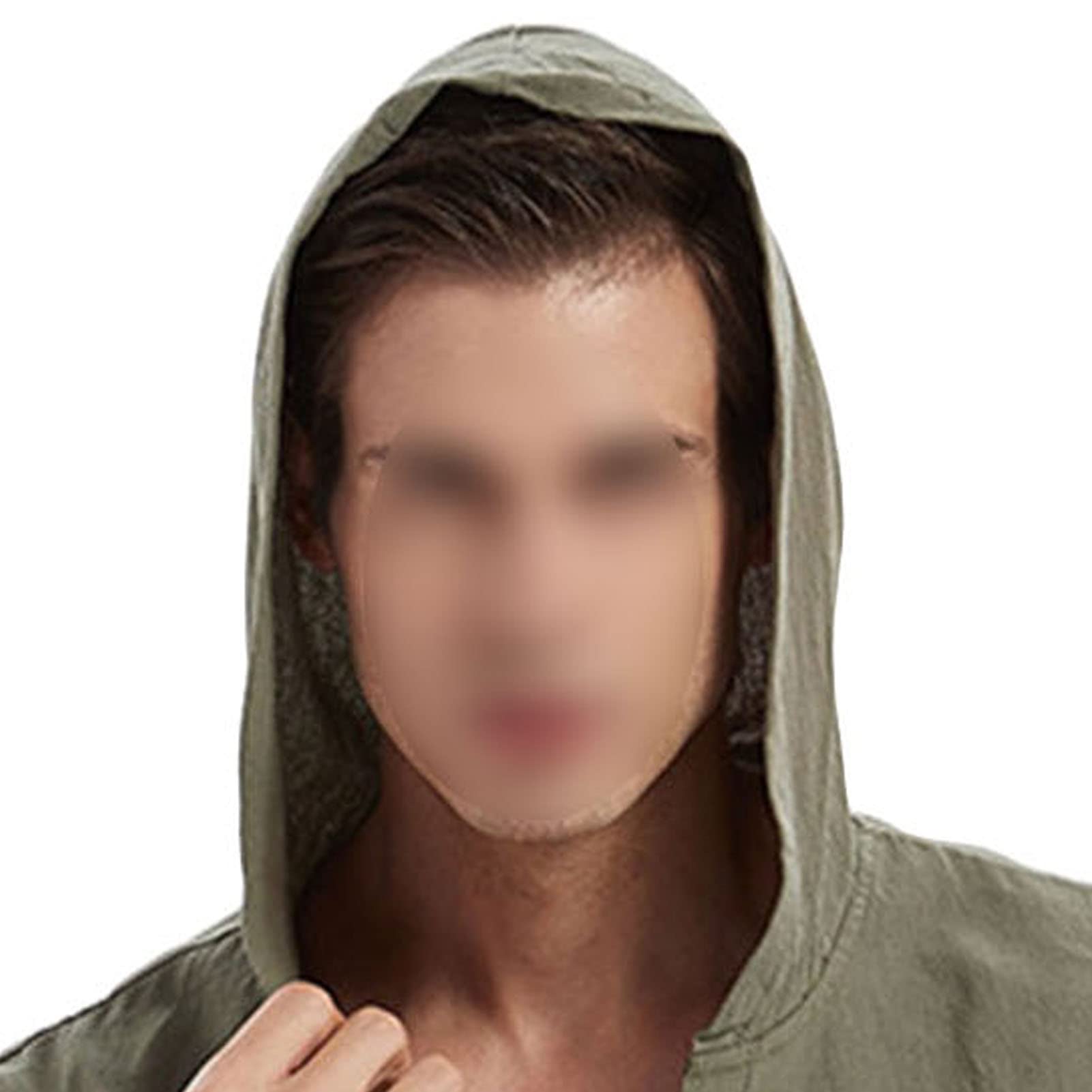 JEsilunmaMY Men's Cotton Linen Hippie Hooded Shirts Short Sleeve V Neck Lace Up Beach Shirt Solid Loose Yoga Henley Shirts (US Size M Asia L,Army Green)