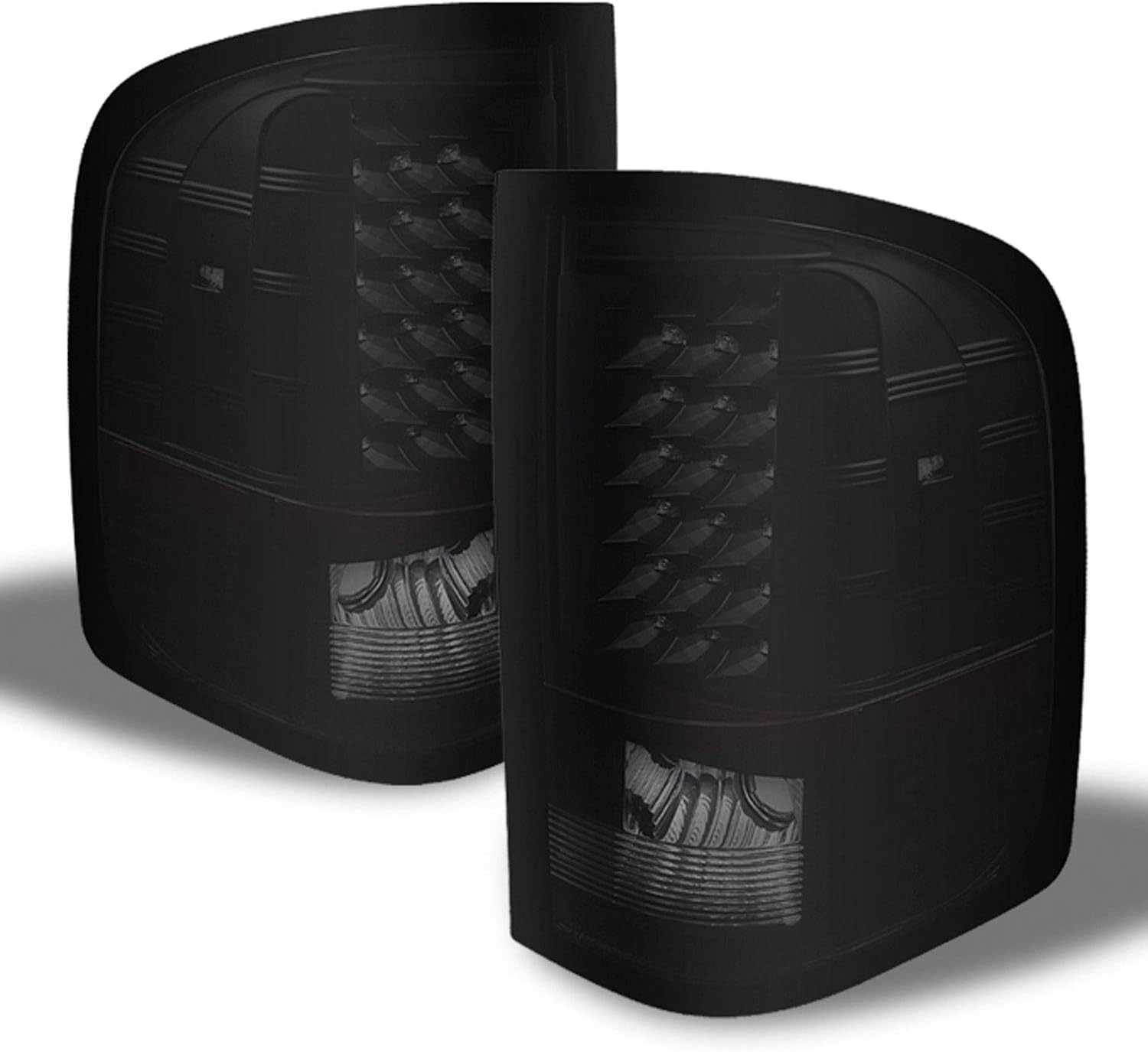 AKKON - For Black Smoke 07-13 Silverado Pickup Full LED Tail Lights Brake Lamp Replacement Driver And Passenger