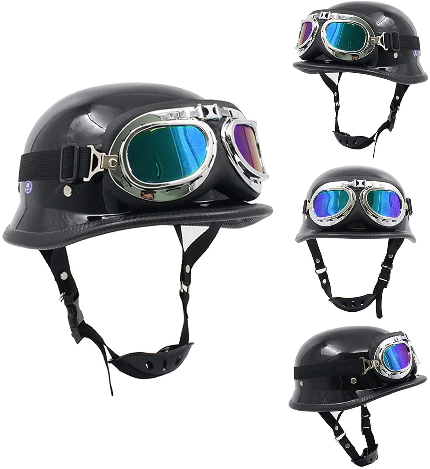 Retro Motor Half Helm Unisex Motorhelmen Met Vintage Bril Zomer Jet Helm Voor Mannen Vrouwen Straat Bromfiets Scooters ECE Gecertificeerd Vintage Leger-Style Kom Helmen C,XL=59-60CM