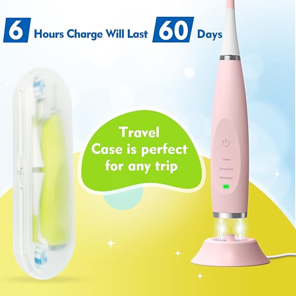 Kids Electric Toothbrushes 2 Pack Sonic Rechargeable Tooth Brush Gifts for Boys and Girls 3 4 5 6 7 8 9 10 11 12 (Purple+Pink) - 4