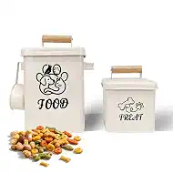 Dog Treat Container Airtight Set of 2-5.9x5.9x7.9 & 4.7x4.7x4.7 inch Iron Dog Treat Jars, 26 Cup Capacity, Food Grade Epoxy Coated, with Scoops,white