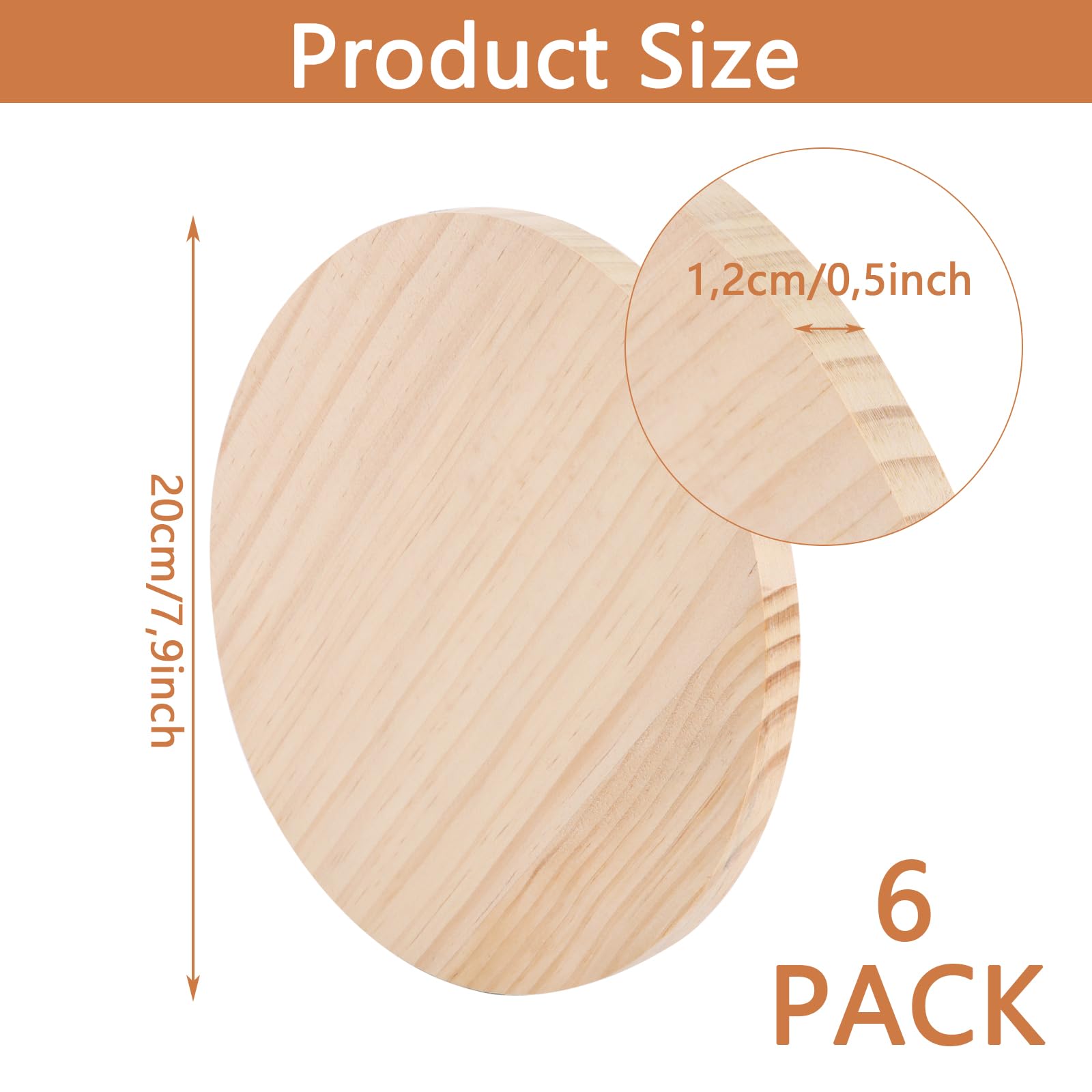 SHUESS 6 dischi di legno rotondi, 20 cm di diametro, dischi di legno naturale, per fai da te, matrimoni, centrotavola di Natale, decorazione fai da te, pittura