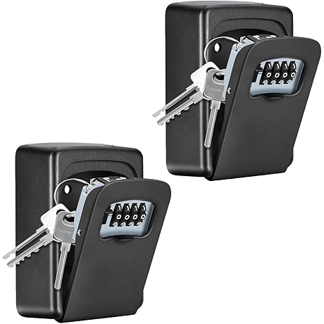 Pack of 2 Outdoor Key Lock Boxes with 4 Digit Combination Lock - Black