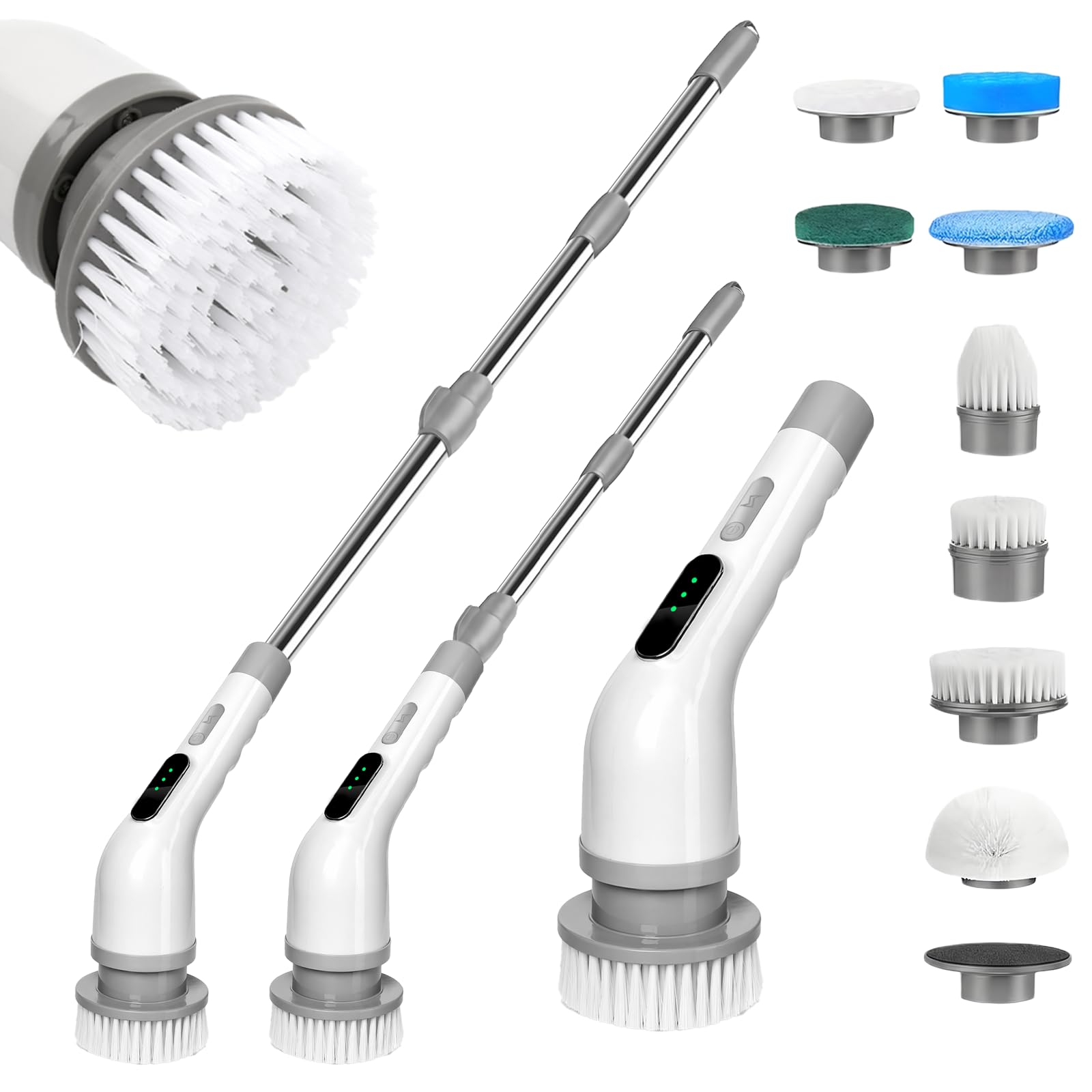 Electric Cleaning Brush, 9 in 1 Electric Cleaning Brush with Adjustable Handle, 3 Speeds, IPX7 Waterproof Cleaning Brush, Electric, Electric Spin Scrubber for Bathroom, Kitchen, Car Tiles