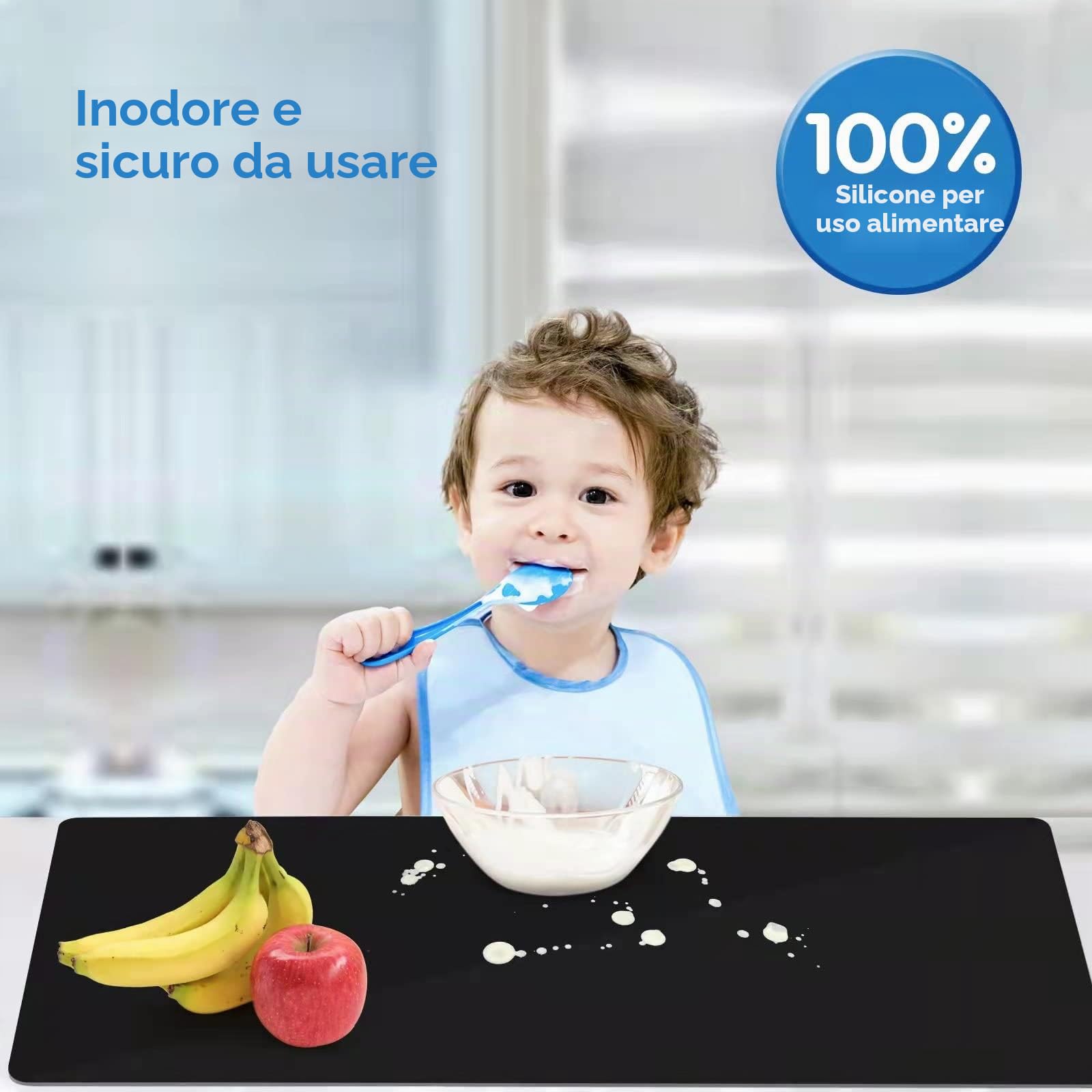 AECHY Tappetino in Silicone 90x60x0,2 cm, Resistente al Calore, Impermeabile, Multiuso, Antiaderente, Protezione per Tavolo, Bancone, Cucina, Lavabile, Nero