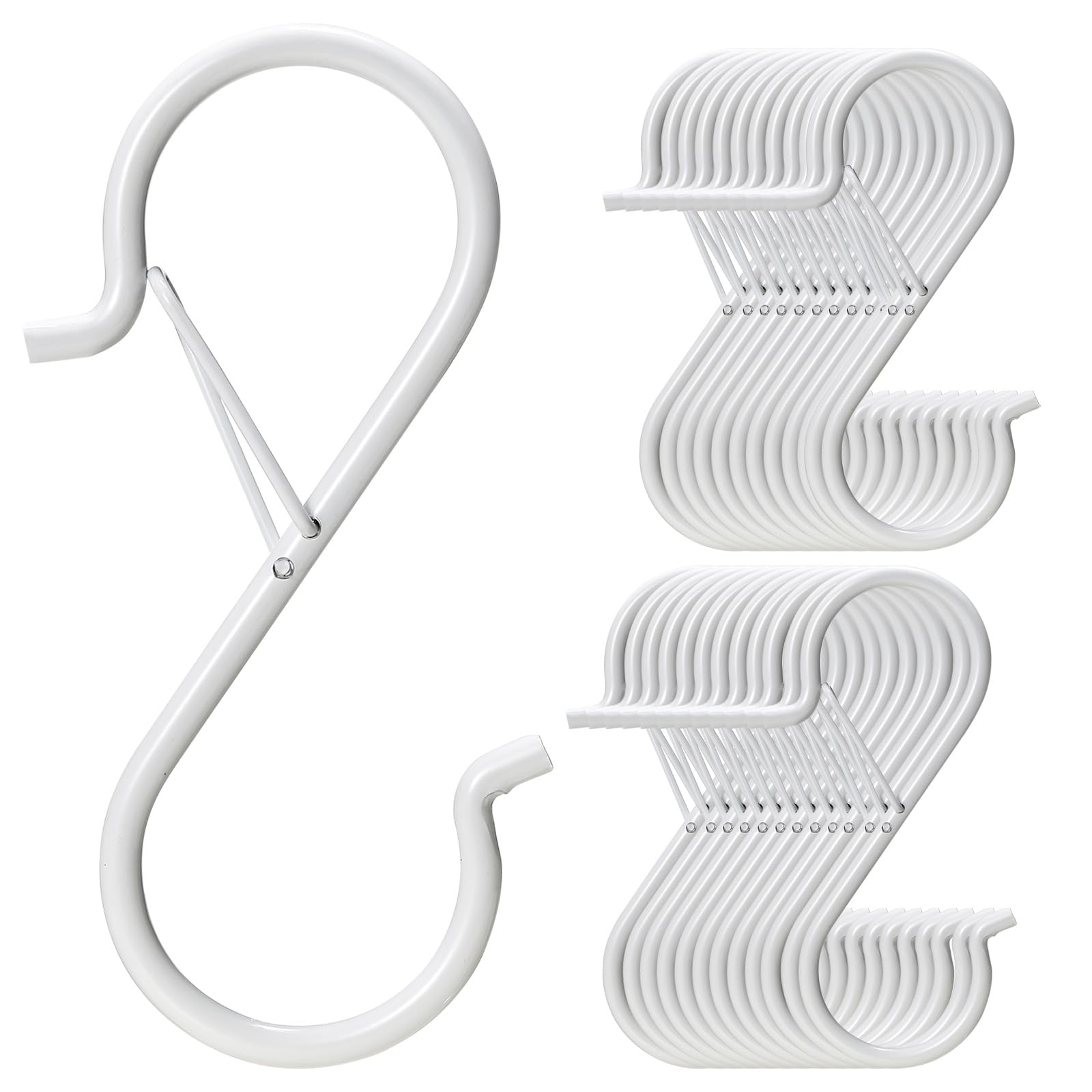 iCafePub 24 PCS S Hooks for Hanging with Safety Buckle, 3.5 inch Heavy Duty Metal S Shaped Hooks Stainless Steel for Hanging Kitchen Utensil, Cups,