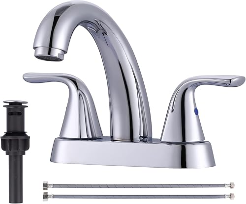 Grifo de baño cromado de 4 pulgadas con 2 asas, diseño moderno, válvula de cerámica duradera, fácil instalación, 5 años de garantía