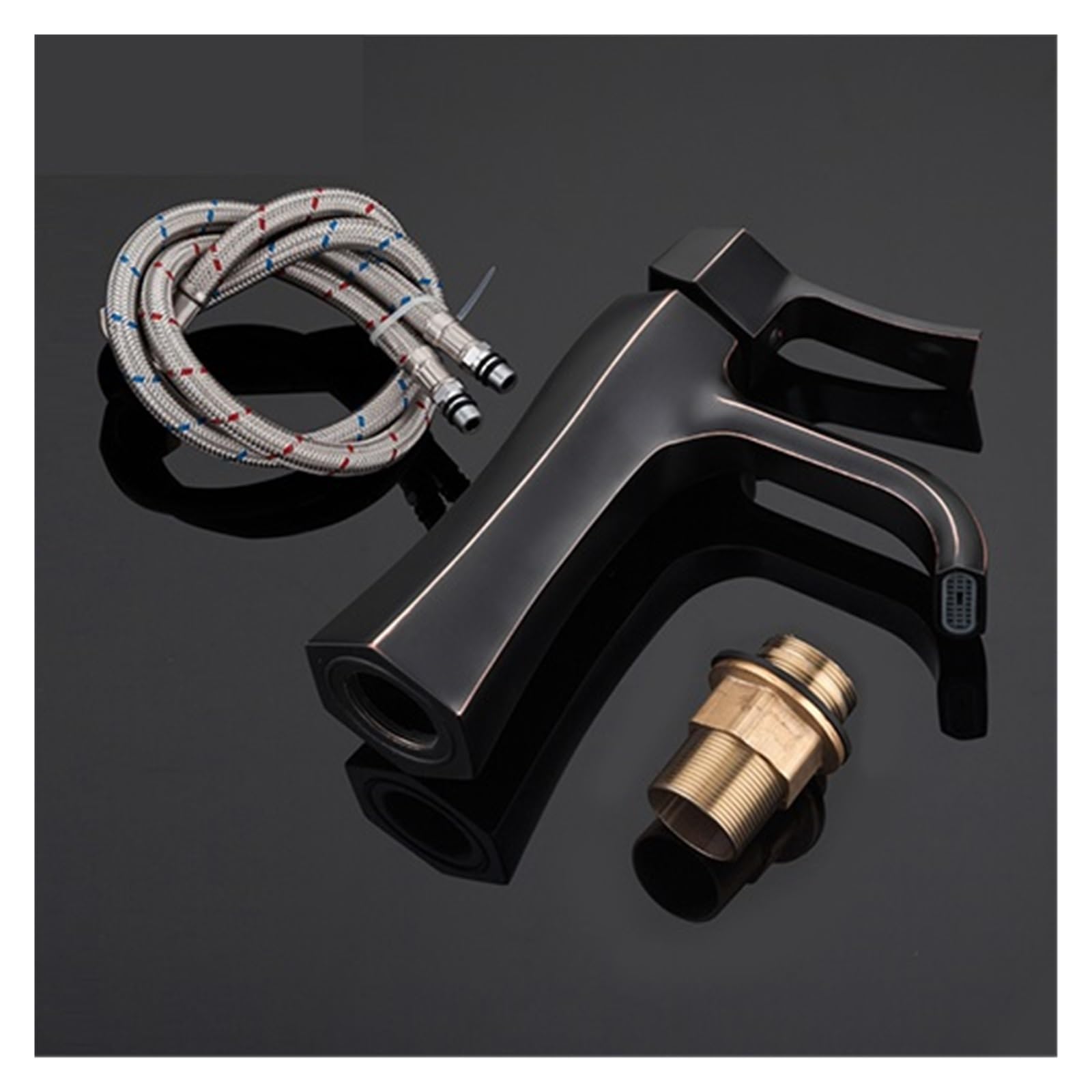 Grifo de lavabo negro monomando con agua caliente y fría