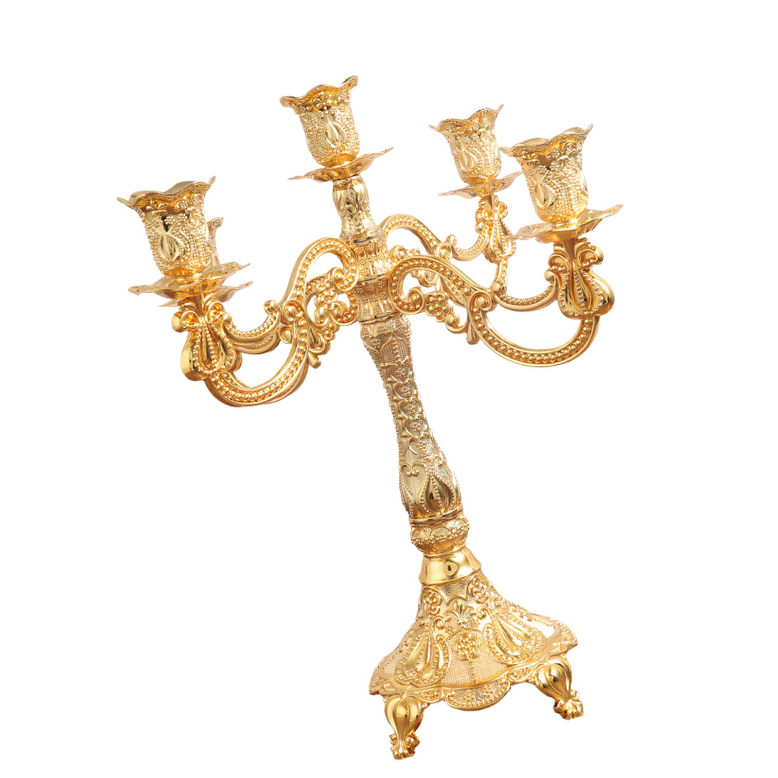 TFAOYS European Gold Metal Holders Candelabra with Intricate Carved Pattern for Romantics Dining and Home Decors Elegant European Gold Metal Holders Candelabra with Intricate Carved Pattern