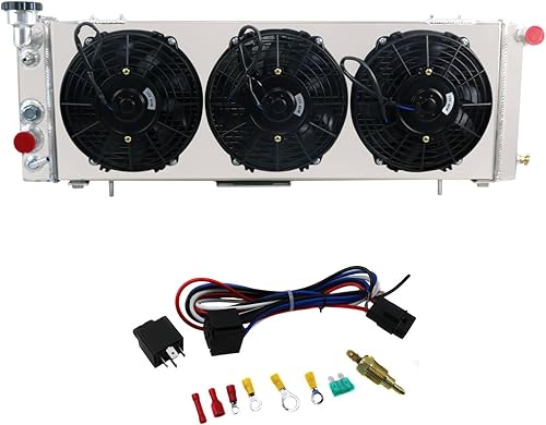 Enzeeot Radiador de aluminio de 3 filas compatible con relé de ventilador de cubierta para Jeep Cherokee Comanche Wagoneer 1984-2001 2.1L 2.8L 2.5L