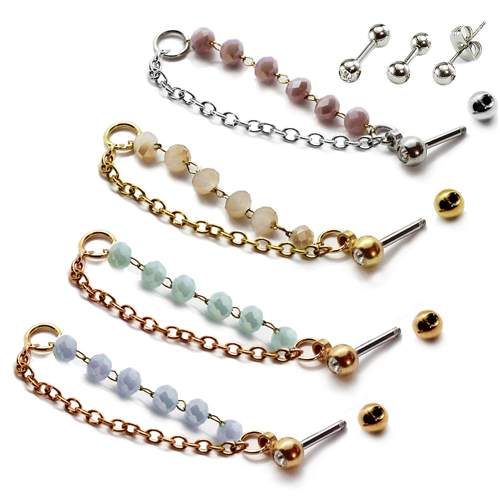 Pierced PrettyHandmade 20g 16g Opal crystal conch double chain earring, conch hoop earring, helix earring, ear cartilage chain dangle earring jewelry, 316 surgical steel, Sold individually