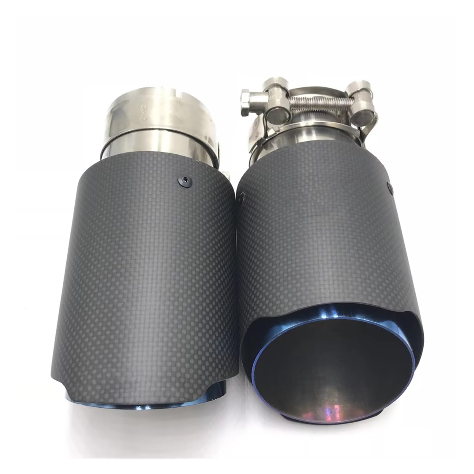 Tubo Punta Scarico Coda Auto Punta Del Silenziatore In Fibra Carbonio Opaca Per Auto Scarico Tubo Silenziatore Ugello Universale Dritto Inox Blu(67MM IN 89MM OUT)