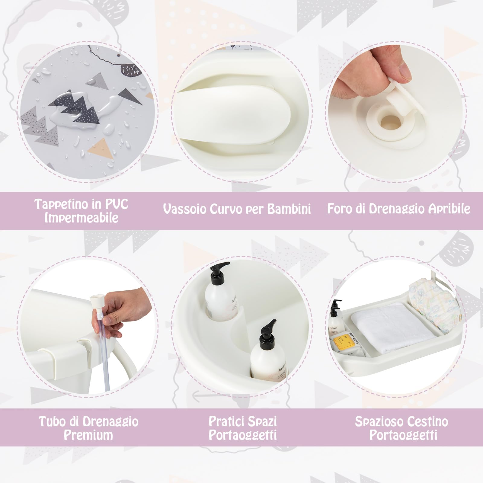 RELAX4LIFE 2 in 1 Fasciatoio con Vaschetta Bagnetto per Neonato, Fasciatoio Pieghevole con 4 Ruote Bloccabili, Bagnetto per Neonati 0-12 Mesi, Carico 15KG (Bianco)