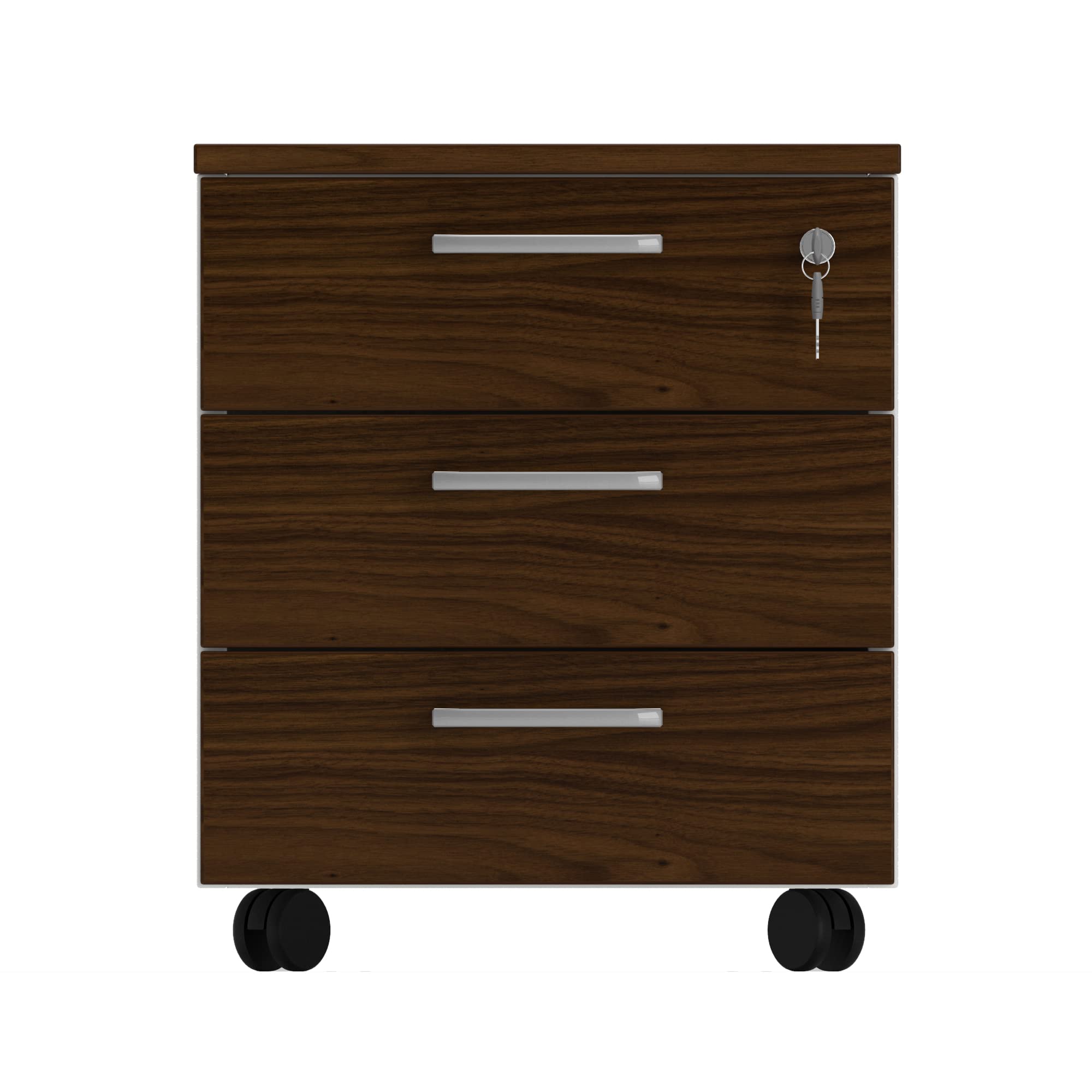 One Living Cassettiera da Ufficio con Rotelle, Tre Ampi Cassetti - Montaggio Facile - Elegante e Pratica Soluzione per Organizzare il Tuo Spazio di Lavoro (Noce Scuro, L 42 x P 56 x H 51 cm)