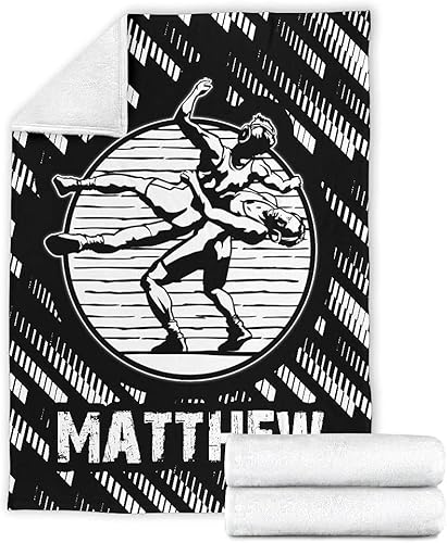 Miniatura 7 de Manta de forro polar Sherpa con patrón abstracto personalizado para amantes de la lucha libre, color negro y blanco, con nombre personalizado, manta