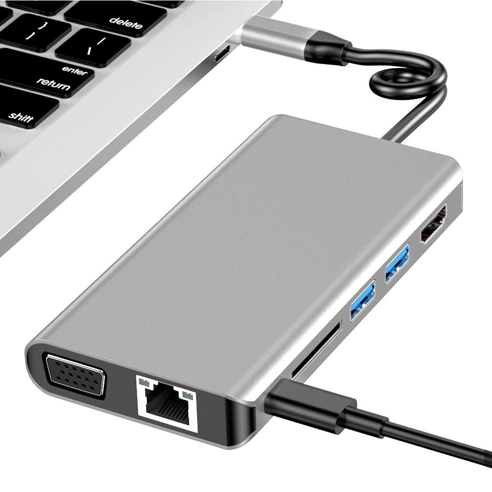 Docking station di tipo C, hub USB C 8 in 1, docking station per notebook con porta o, hub USB 3.0 in alluminio per laptop, supporta uscita video UHD 4K e Gigabit Ethernet