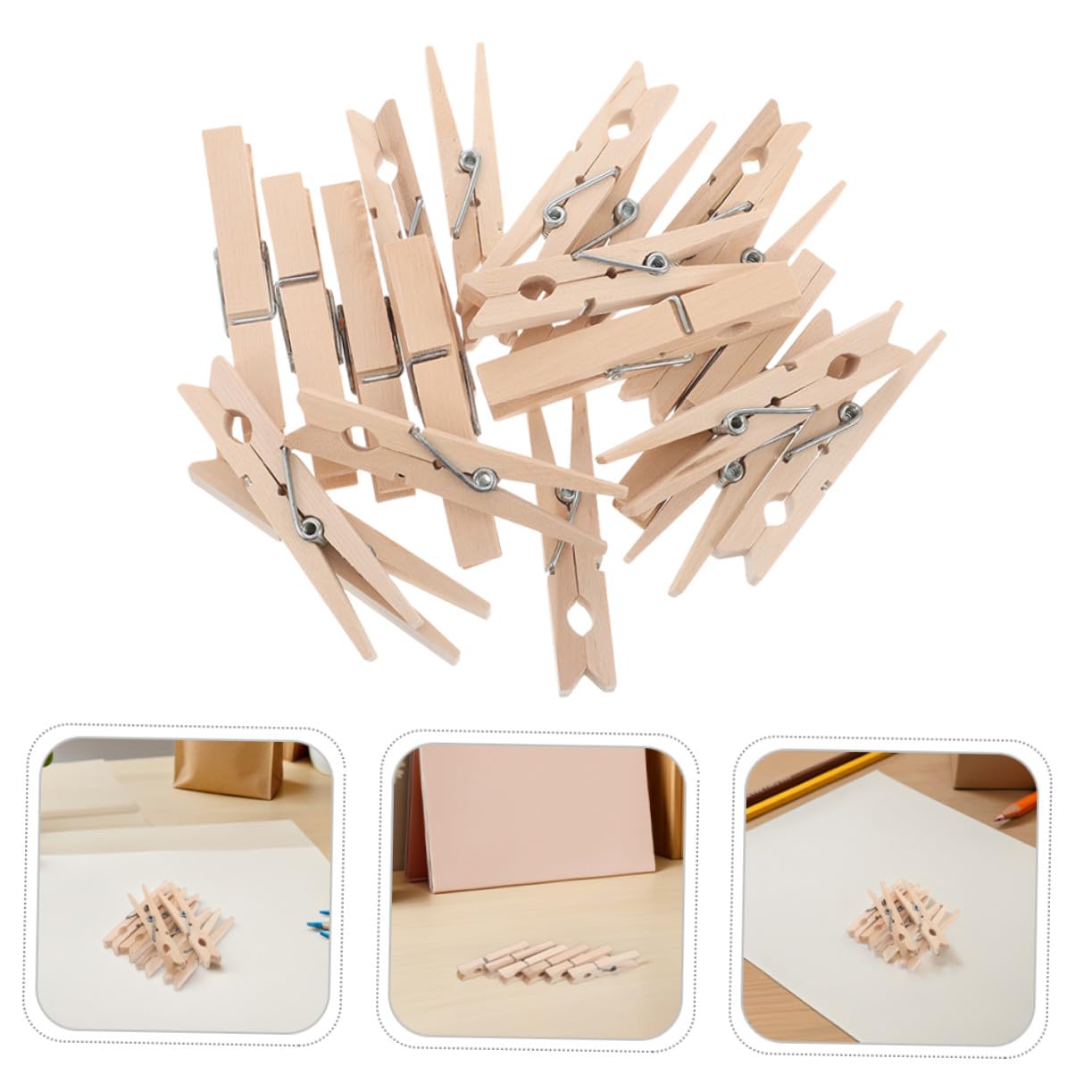 Gatuida 70 Piezas Pinzas de Madera Antideslizantes Unidades Clips Pequeños Multiuso para Fotos Manualidades y Lavandería Diseño Resistente al Viento para Secado Seguro Color Natural