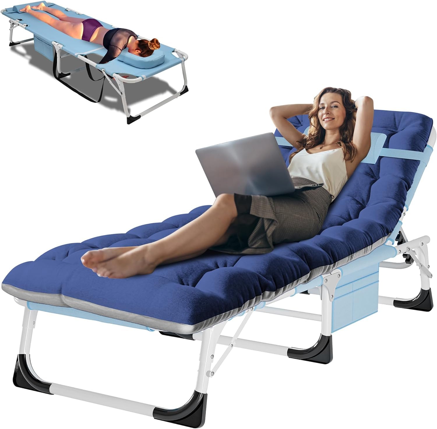 ABORON Patio Lounge Chair, Adjustable Folding Tanning Chair, Max 450LB Load