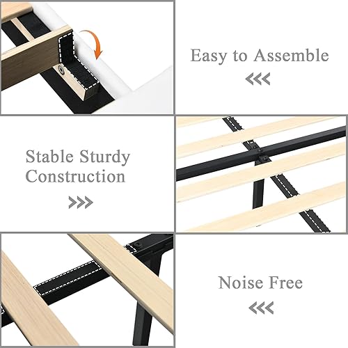 Miniatura 5 de HOMBCK - Bases de cama tamaño individual con cabecero y estribo, base de cama plataforma tapizada con diseño de diamante, bases de cama tamaño