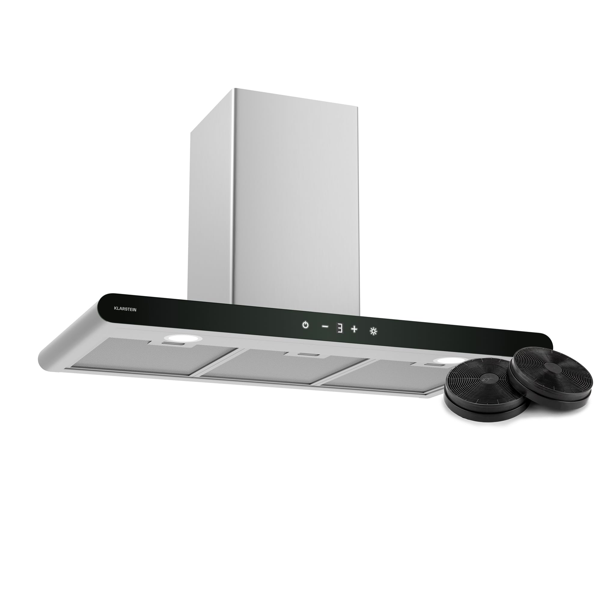 Klarstein CurveVent Hotte Murale - 90cm Hotte Aspirante, 676 m³/h, Éclairage LED, Tactile, A+ Énergie, Silencieuse 56 dB, Filtre à Charbon, Noir