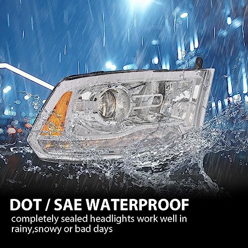 CHEDA LED Bar Plank Style Headlights Assembly Headlamp w/Bulbs Compatible With 2013-2018 Dodge Ram 1500 2500 3500 Pair Head Lamps Clear Lens Clear Housing Amber Reflector Faros Conjunto De Faros