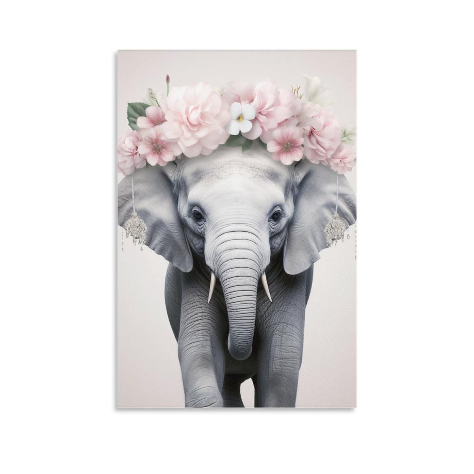 Foccar Unframe-Interesting Elephant Interesting Elephant Wall Art Prints Pink Flower Beautiful Animal Pictures On Canvas Poster Wall Decor For Bedroom Home Decorations