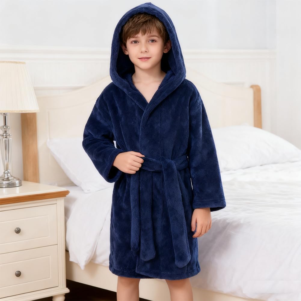 Boys Girls Robe Soft Fleece Hooded Bathrobe for Kids - Image 6