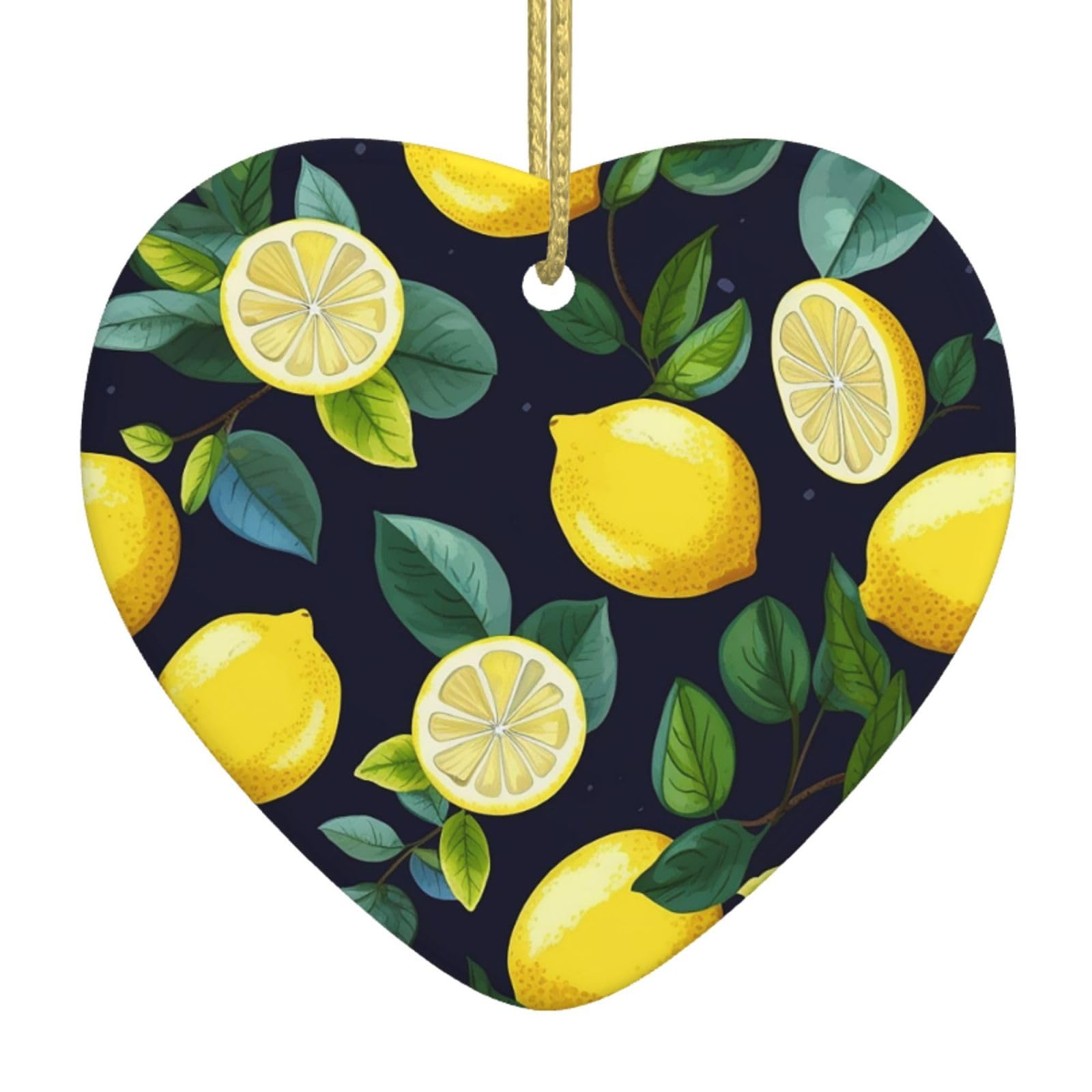 Ceramic Christmas Tree Hanging Ornaments with Gold Ropes Christmas Tree Decorations Heart Ceramic Lemon Fruit Pendant Keepsake Decorations for Holiday Xmas Gift Ideas