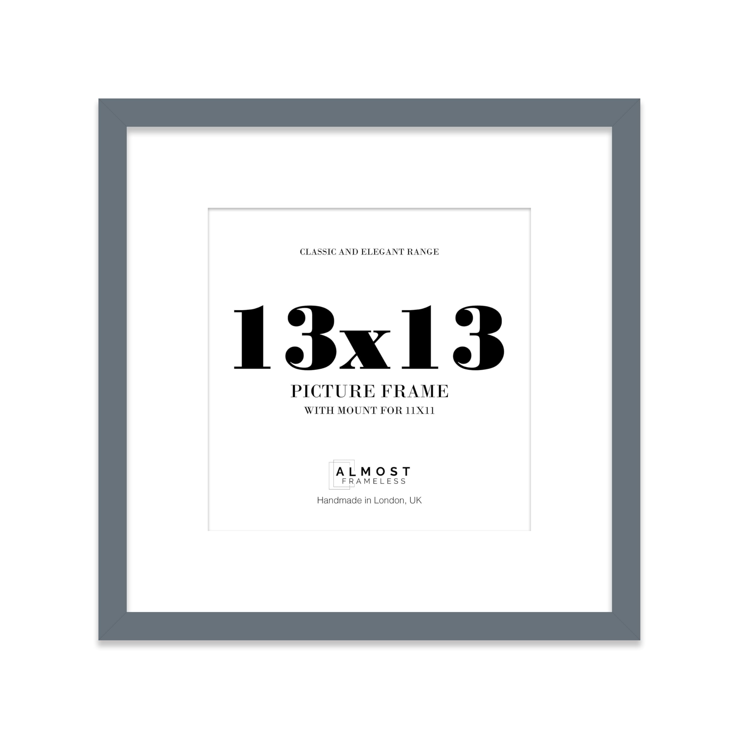 13x13 Grey Picture Frame with Mount for 11x11 Photos, Prints - Modern Square Wall Frame, 1 Pack