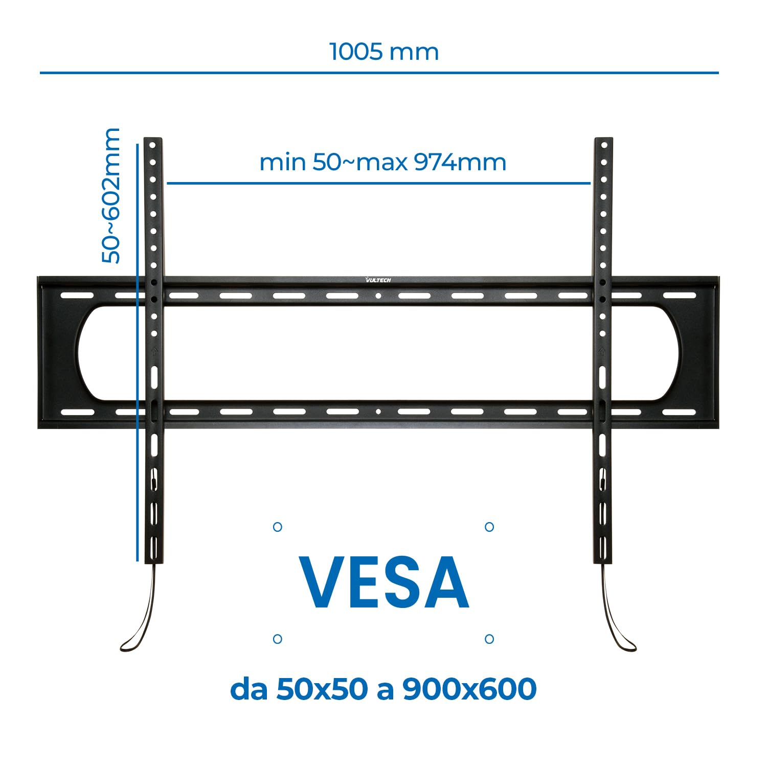 Vultech BTV-T55120LITE Support Mural Fixe pour TV LED LCD, Moniteur et TV incurvés de 55 à 120 Pouces, Max VESA 900 x 600, résistant 120 kg avec Niveau à Bulle