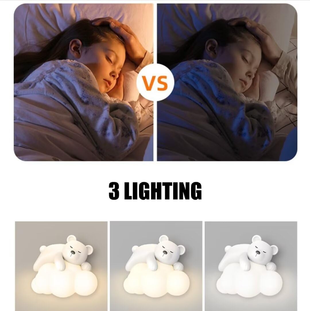 Sleeping Bear Cloud Wall Light Cute Cartoon Cloud Wall Lamp Wall Lighting Fixture Decorative Wall Light Lampshade Children's Room Wall Lamp for Bedroom, Living Room, Corridor