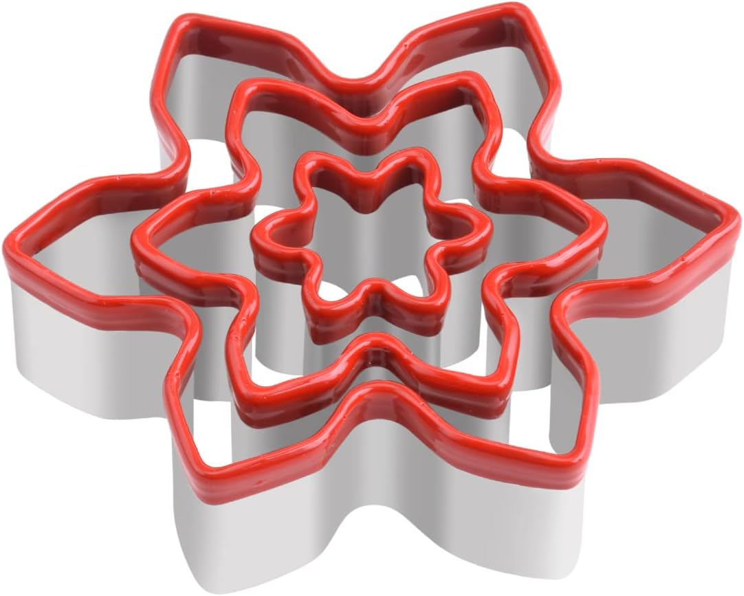 Snowflake Cookie Cutters, FASAKA 3 Piece Snowflake Cookie Cutter Set, Flower Shape Cookie Cutter for Fondant Decorating, Small Fruit Cutters 3.7", 2.3", 1.2"