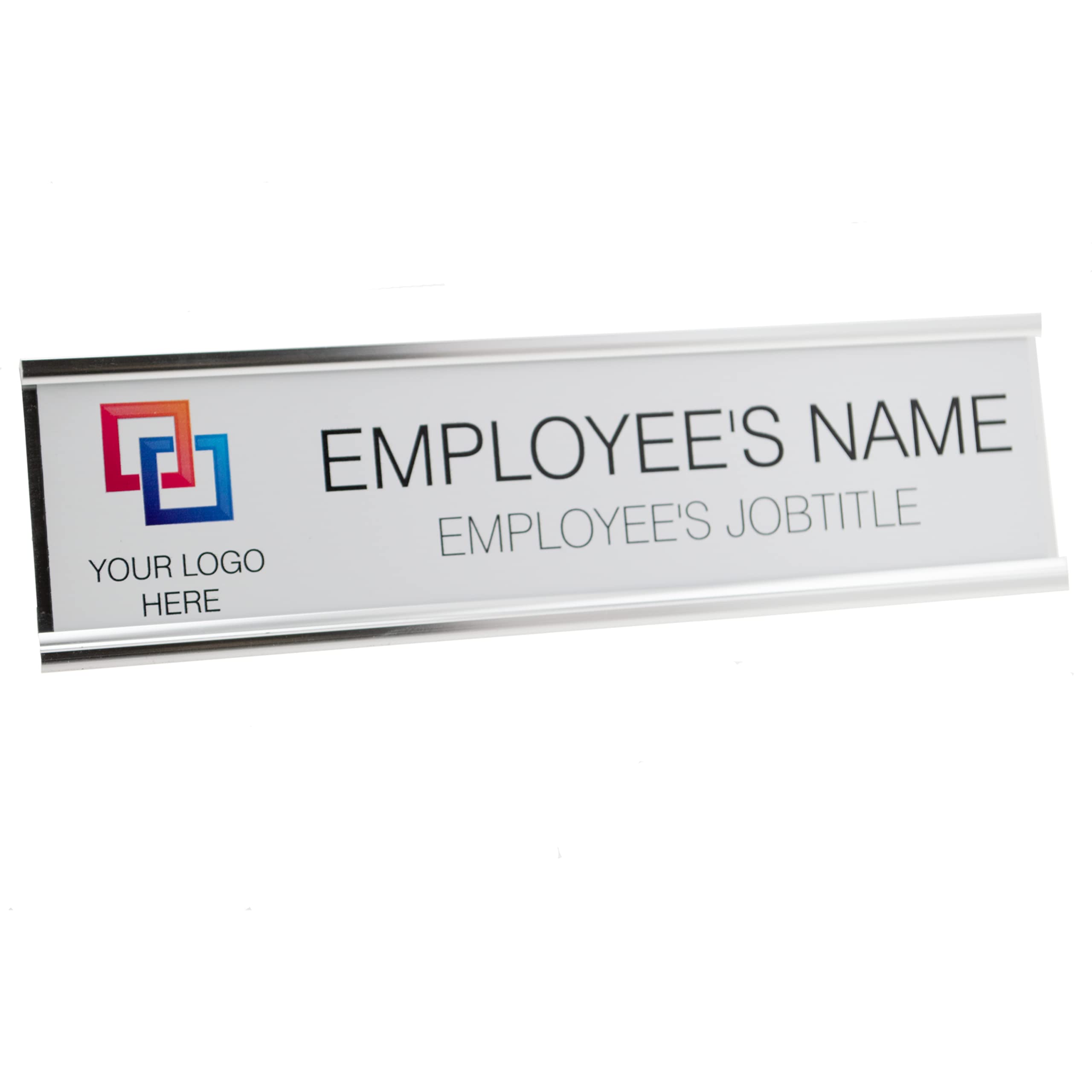 Badgemaster Custom Personalised Your Business Logo Desk Plaque with Name and Job Title Gold or Silver Stand Modern Stylish Desk Accessories