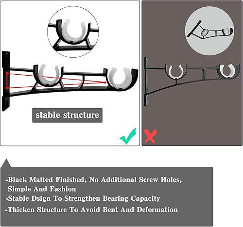 Miniatura 10 de Soportes de barra de cortina, soportes de cortina dobles para barras de poste de 1 pulgada, montaje en pared resistente, ganchos negros para colgar