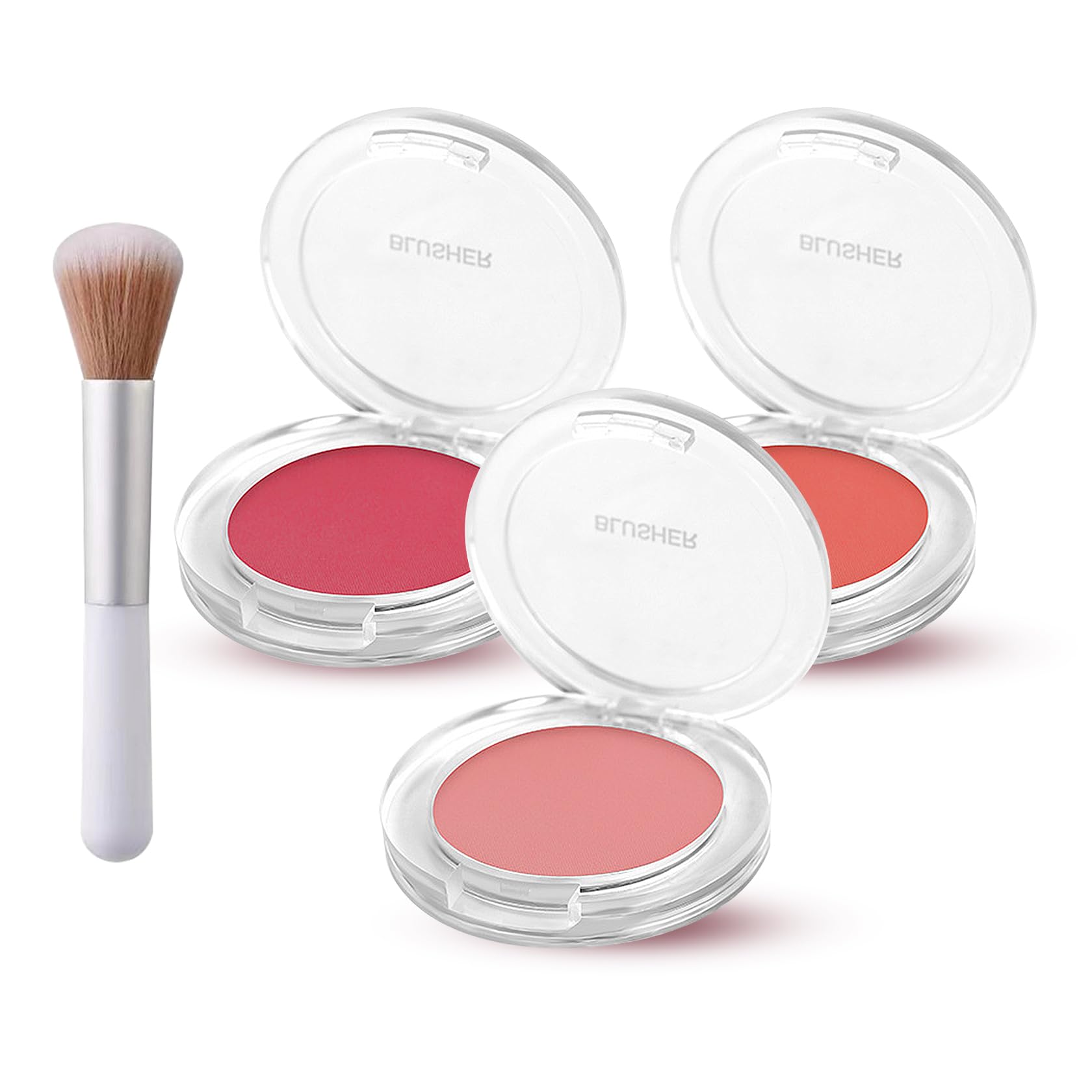 3Pcs Blush Palette for Cheeks with Make Up Brush,Face Matte Contour Blush Makeup Palette,Buildable Shimmer Facial Cheek Blusher Shades,Blendable