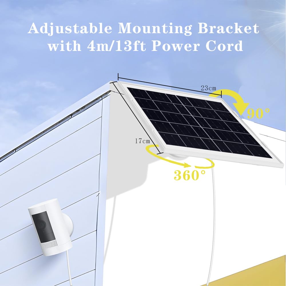 Panneau Solaire 5W Pour Caméra Ring – Charge Continue Stick Up / Spotlight Cam Batterie, Câble 3m IP65